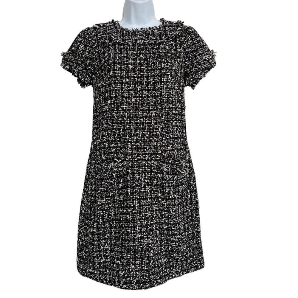 Sail to Sable Tweed Shift Dress Black Cream Short Sleeve Size 0